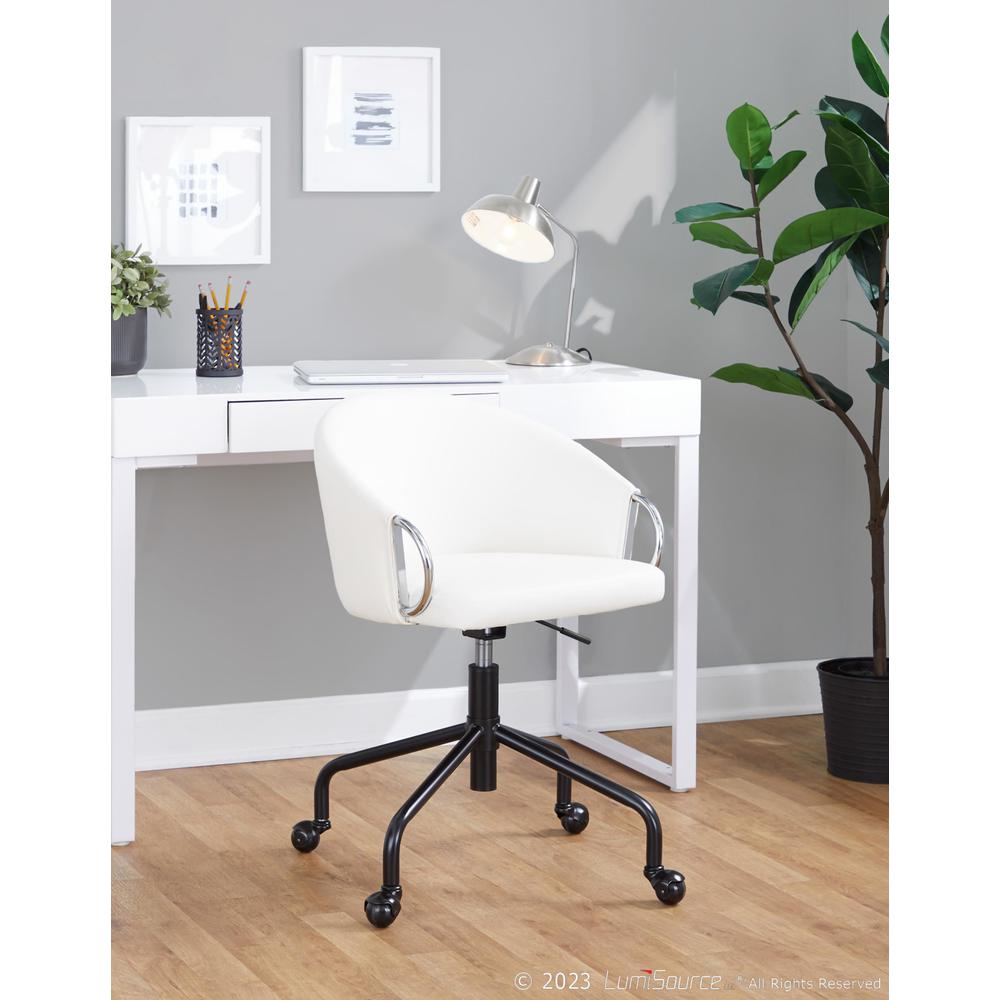 Black Metal, Silver Metal, White PU Claire Task Chair. Picture 7