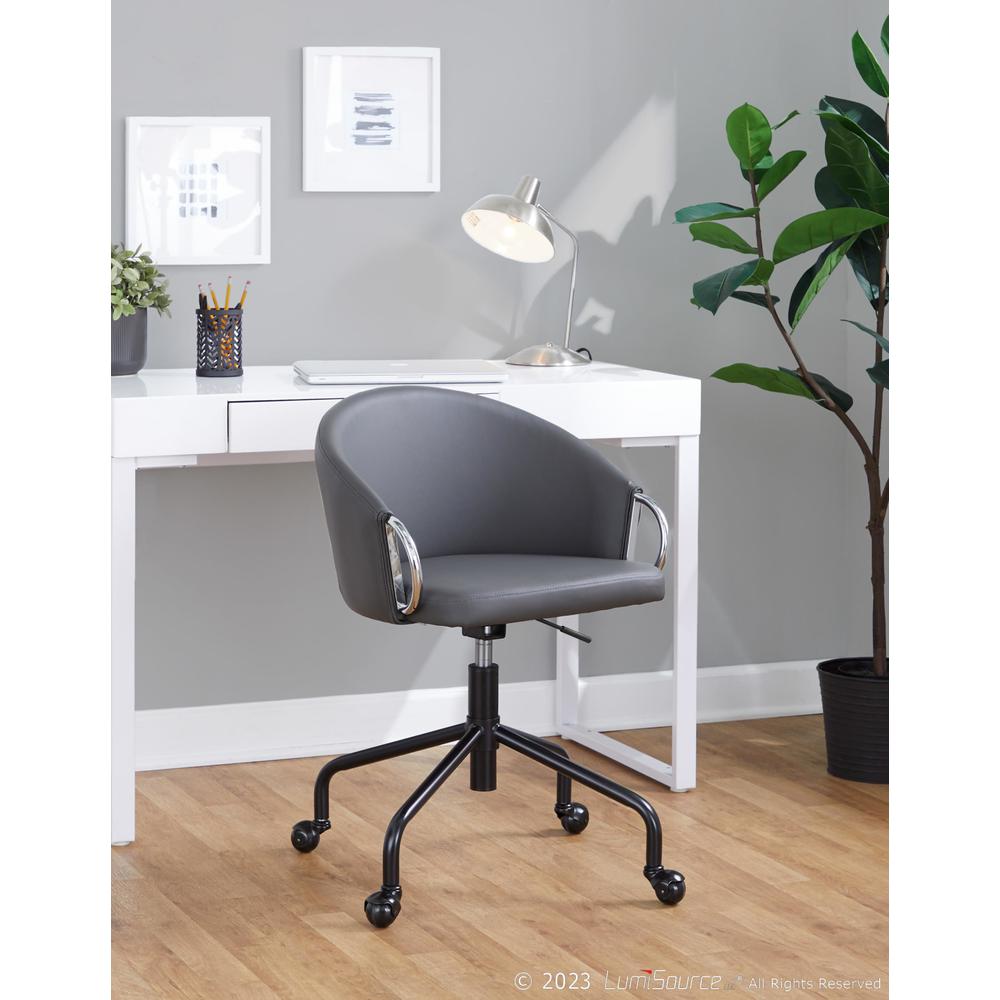 Black Metal, Silver Metal, Grey PU Claire Task Chair. Picture 7