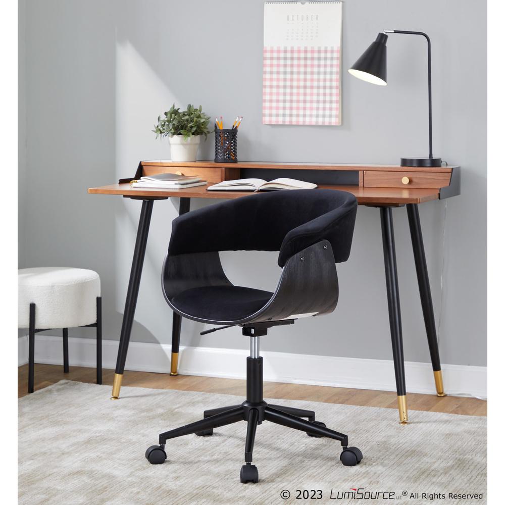 Black Metal, Black Wood, Black Velvet Vintage Mod Office Chair. Picture 7