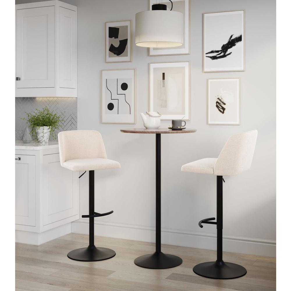 Cream Noise Fabric, Black Metal Toriano Adjustable Barstool - Set of 2. Picture 7