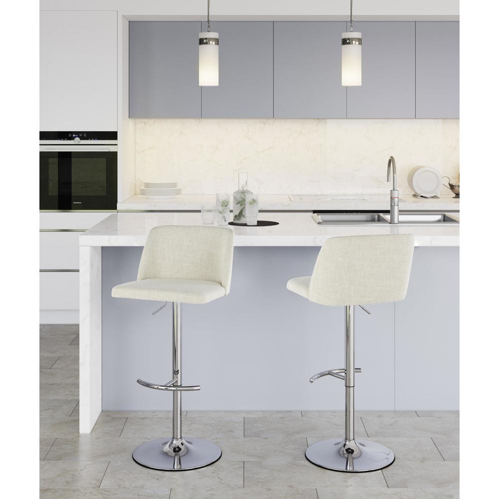 Cream Fabric, Chrome Metal Toriano Adjustable Barstool - Set of 2. Picture 7