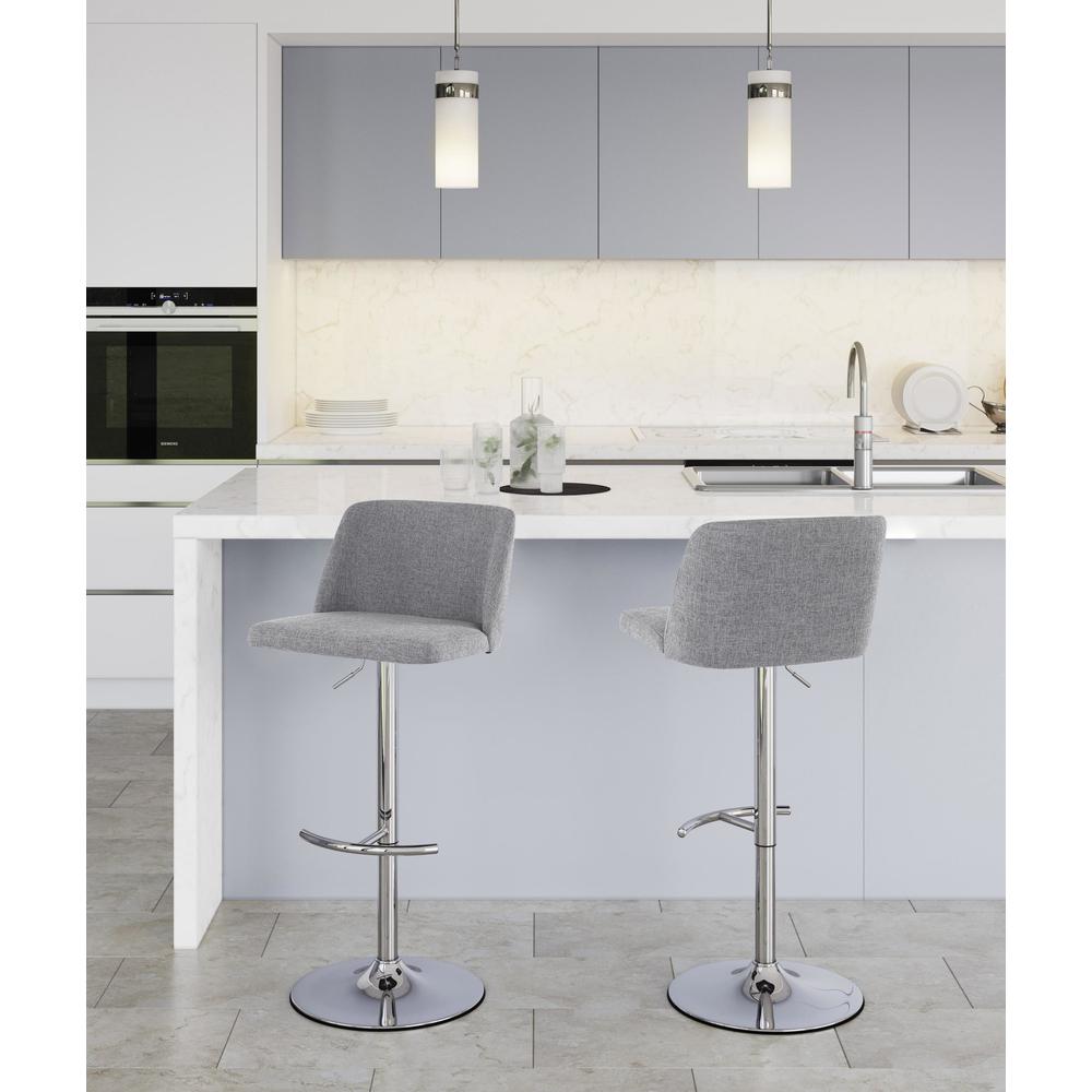 Grey Fabric, Chrome Metal Toriano Adjustable Barstool - Set of 2. Picture 7