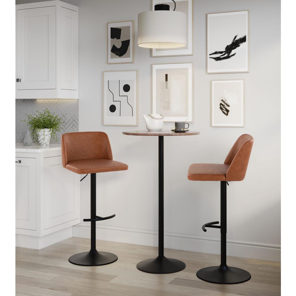 Camel PU, Black Metal Toriano Adjustable Barstool - Set of 2. Picture 7