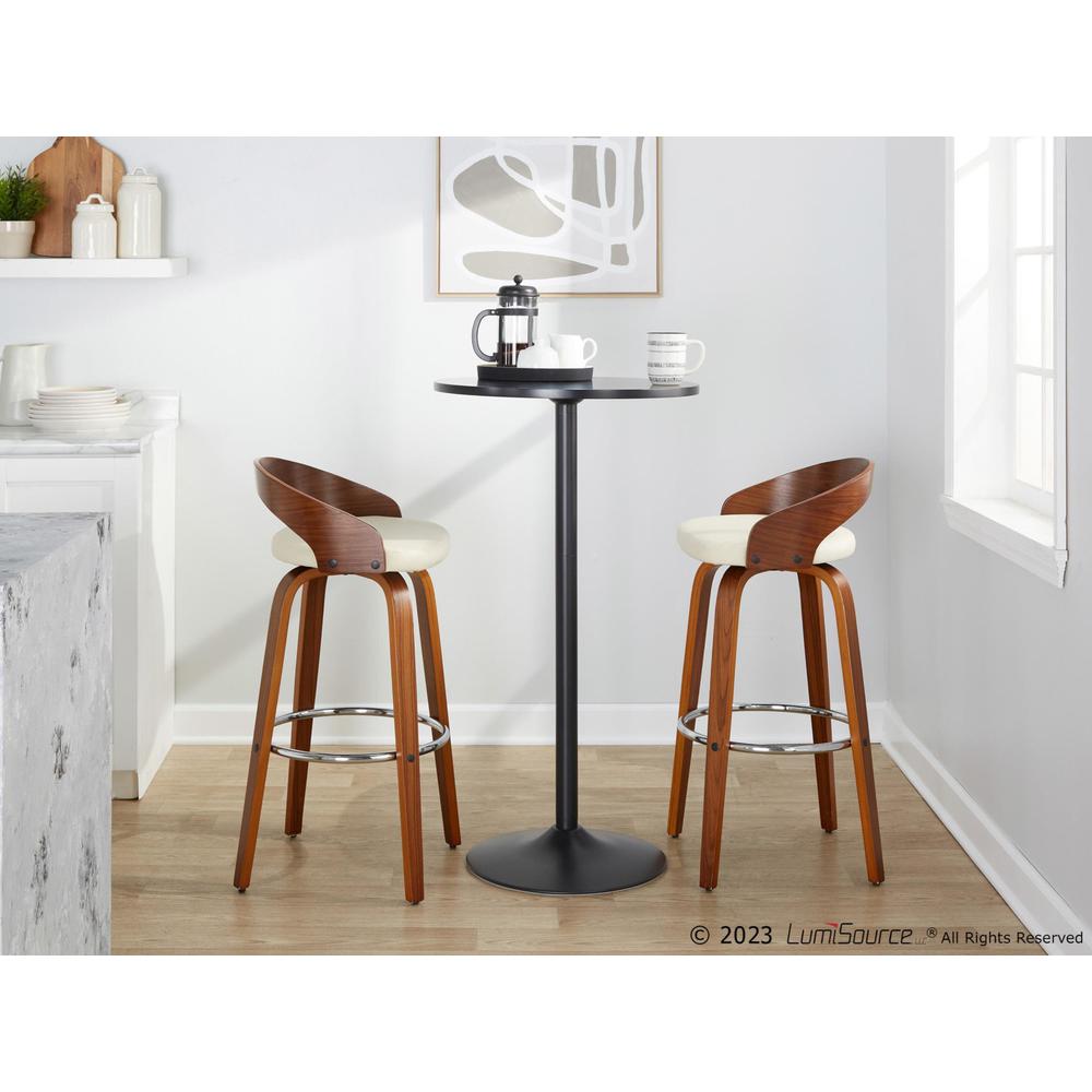 Walnut Wood, Chrome Metal, Cream PU Grotto 30" Fixed-Height Barstool - Set of 2. Picture 10