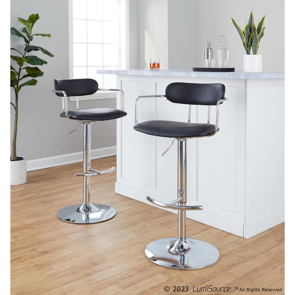 Chrome Metal, Black PU Demi Adjustable Barstool - Set of 2. Picture 8