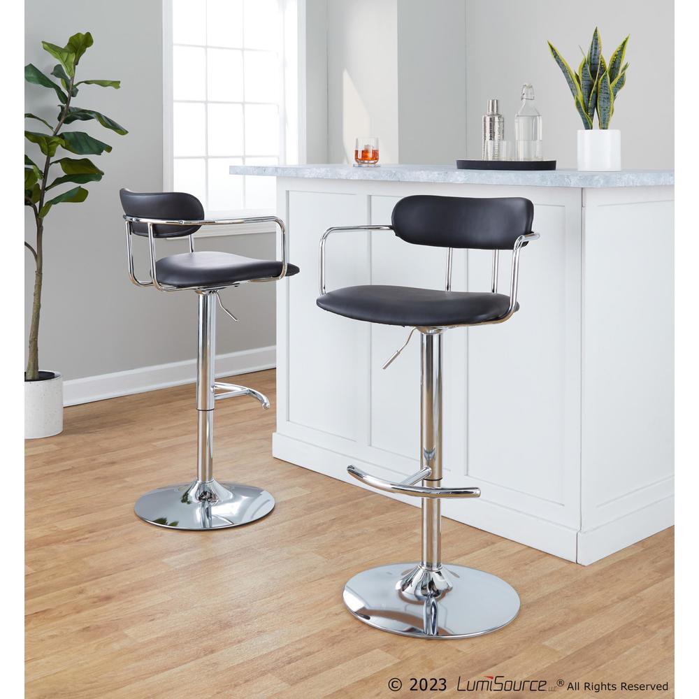 Chrome Metal, Black PU Demi Adjustable Barstool - Set of 2. Picture 9