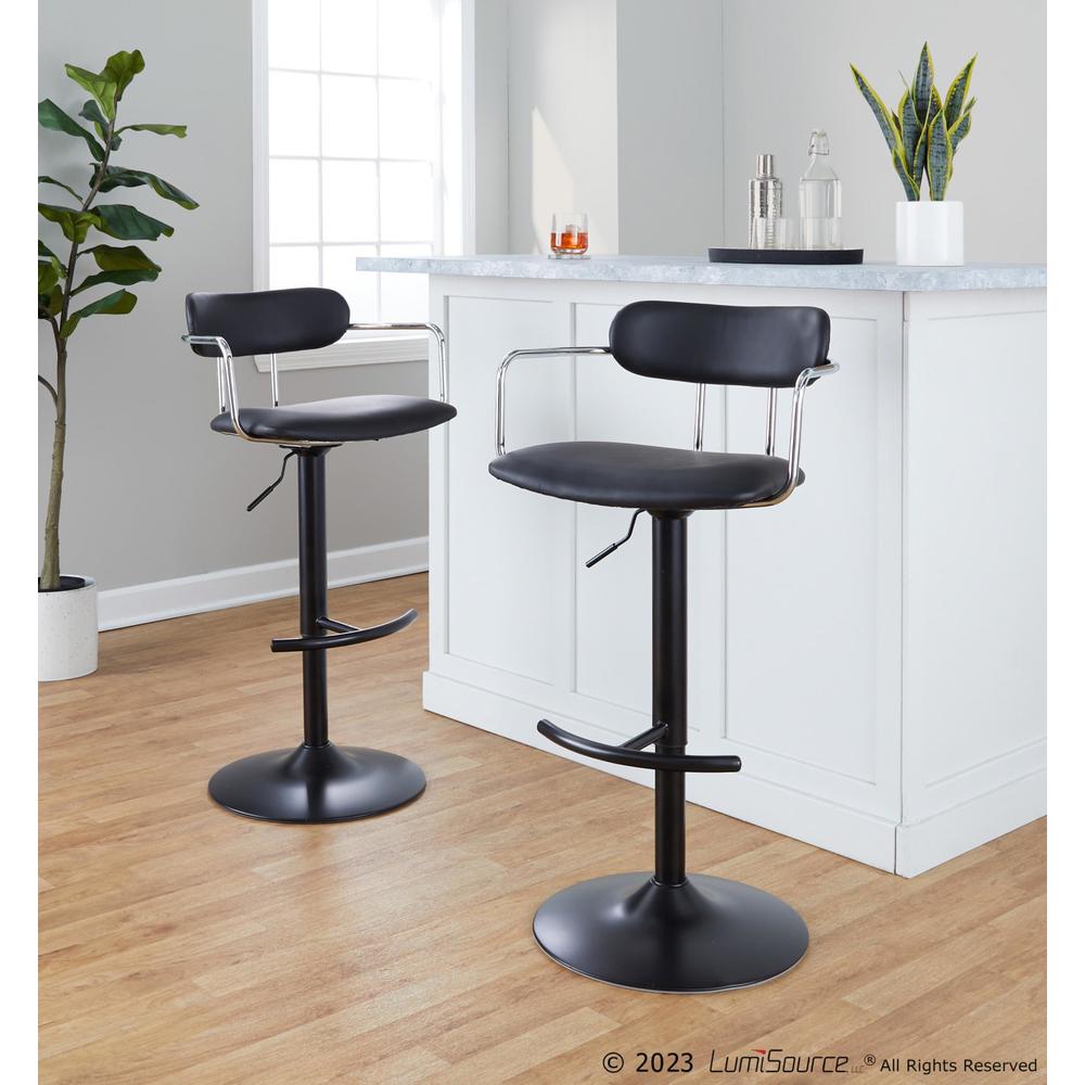 Black Metal, Chrome Metal, Black PU Demi Adjustable Barstool - Set of 2. Picture 8