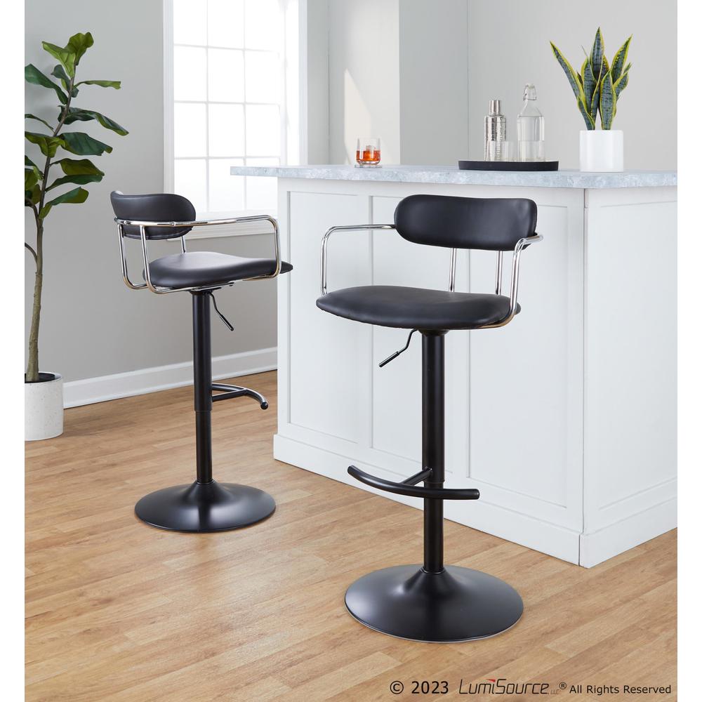 Black Metal, Chrome Metal, Black PU Demi Adjustable Barstool - Set of 2. Picture 9