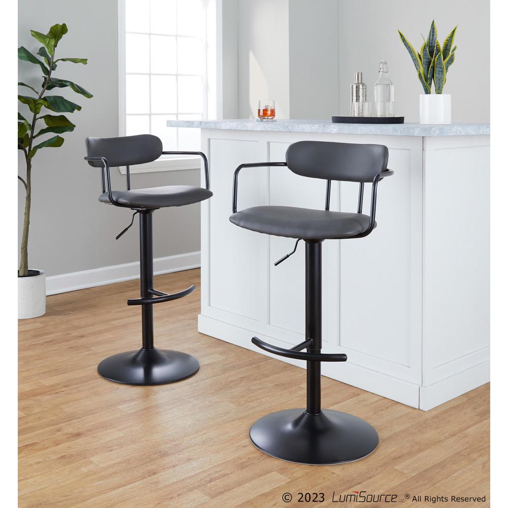 Black Metal, Grey PU Demi Adjustable Barstool - Set of 2. Picture 8