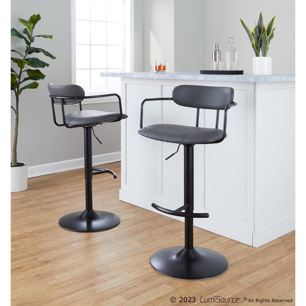 Black Metal, Grey PU Demi Adjustable Barstool - Set of 2. Picture 9