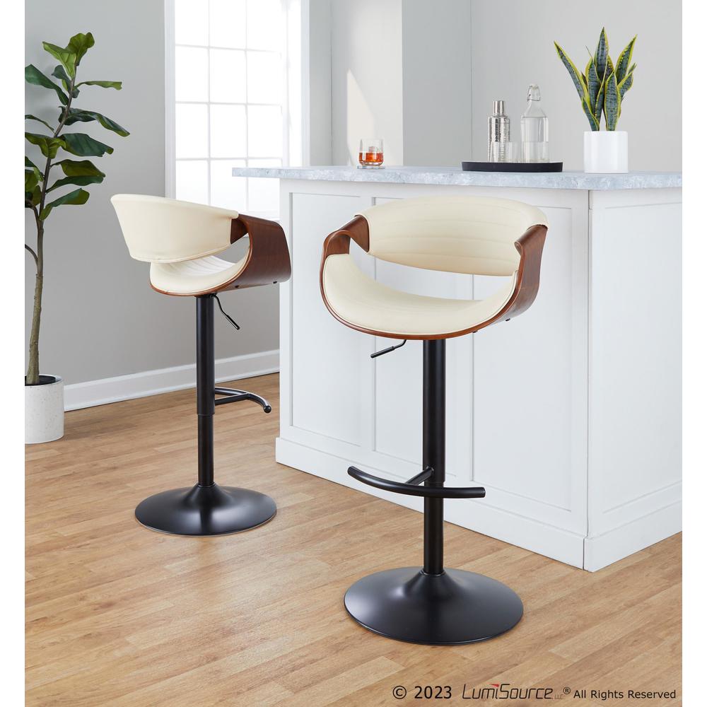 Black Metal, Walnut Wood, Cream PU Symphony Adjustable Barstool - Set of 2. Picture 9