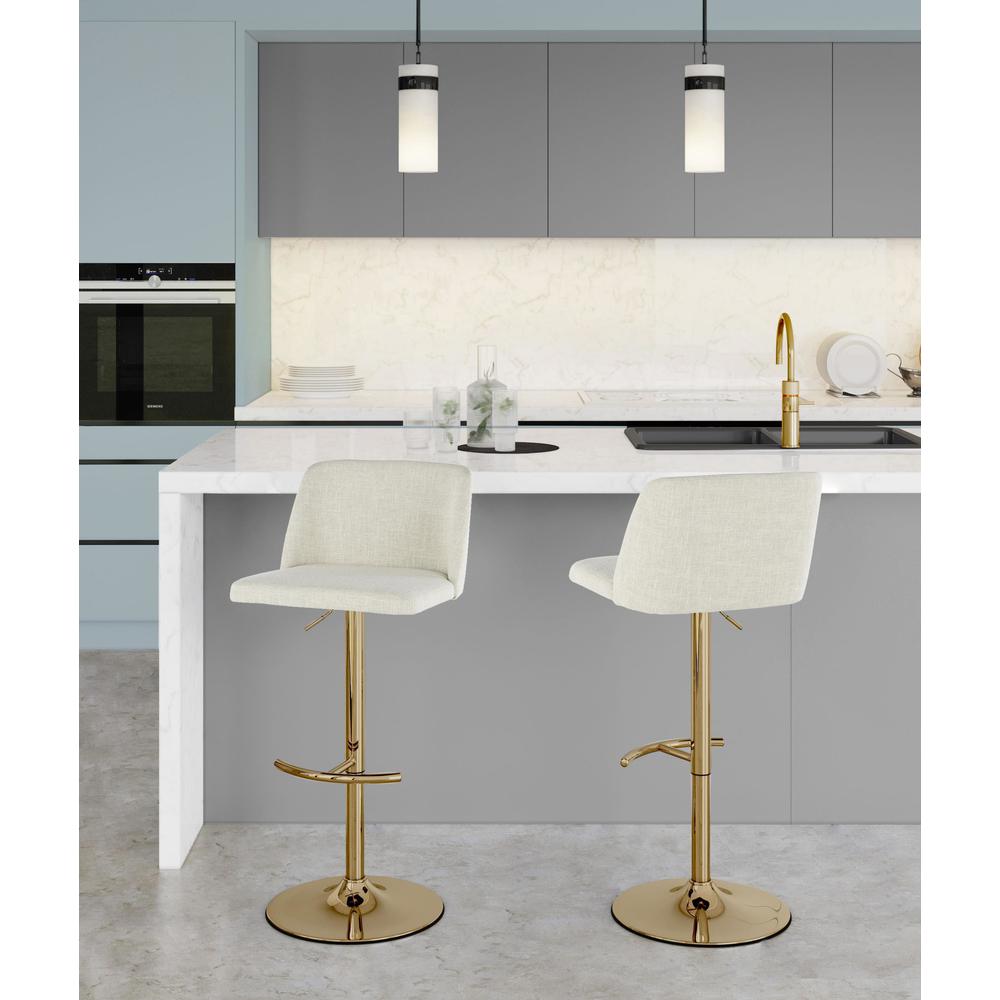 Cream Fabric, Gold Metal Toriano Adjustable Barstool - Set of 2. Picture 7