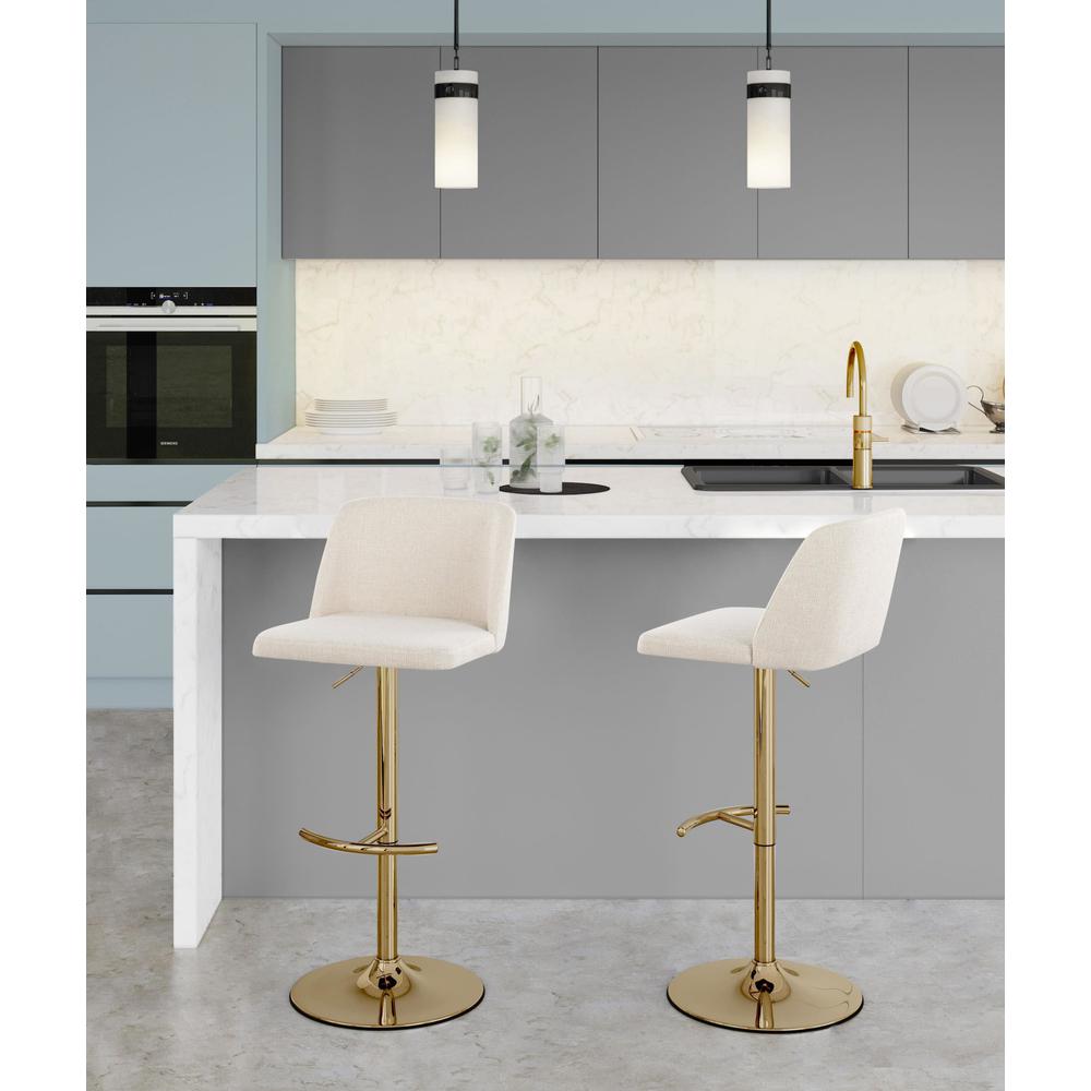 Cream Noise Fabric, Gold Metal Toriano Adjustable Barstool - Set of 2. Picture 7