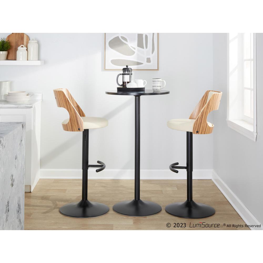 Black Metal, Zebra Wood, Cream PU Cecina Adjustable Barstool - Set of 2. Picture 9