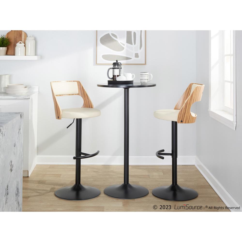 Black Metal, Zebra Wood, Cream PU Cecina Adjustable Barstool - Set of 2. Picture 10