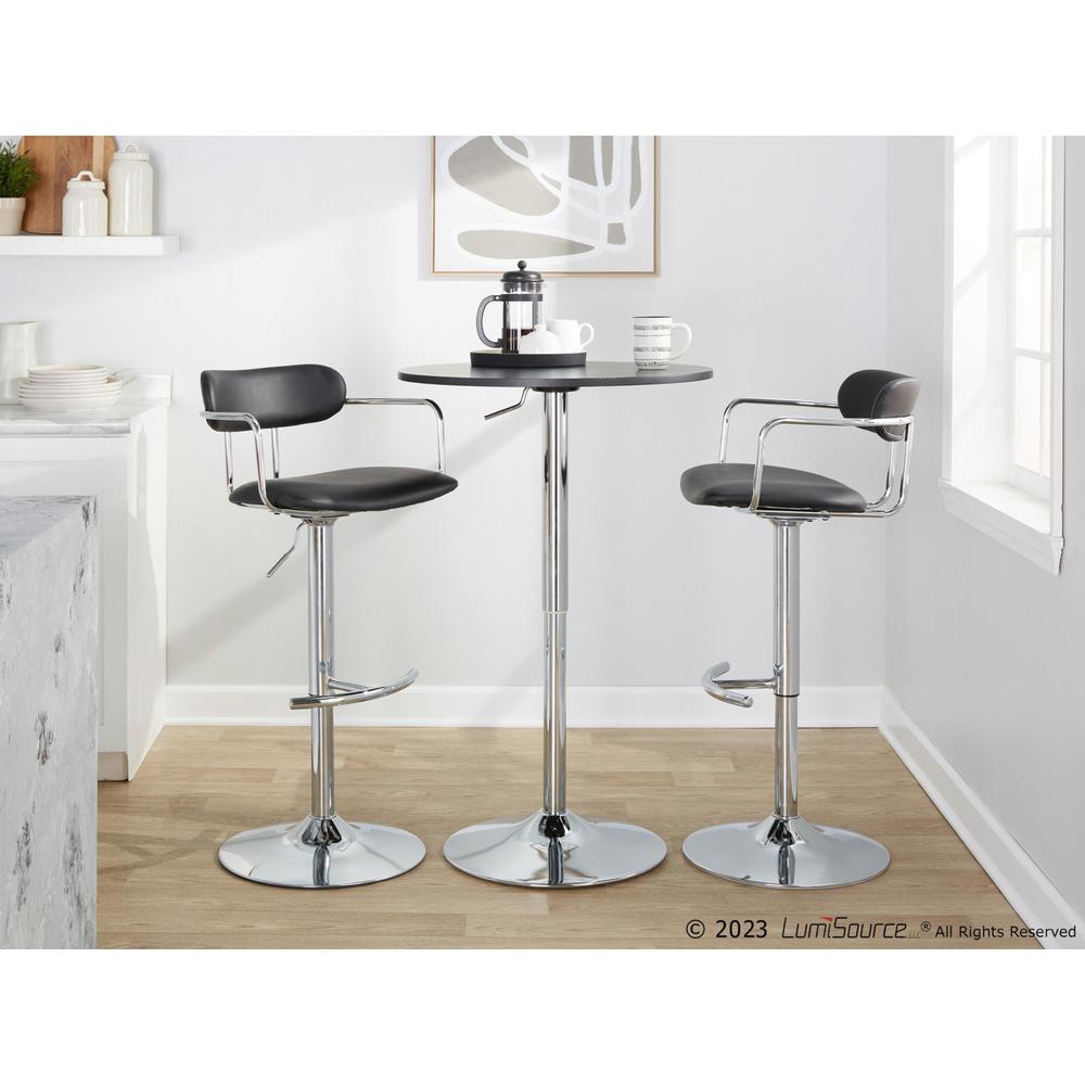 Chrome Metal, Black PU Demi Adjustable Barstool - Set of 2. Picture 7