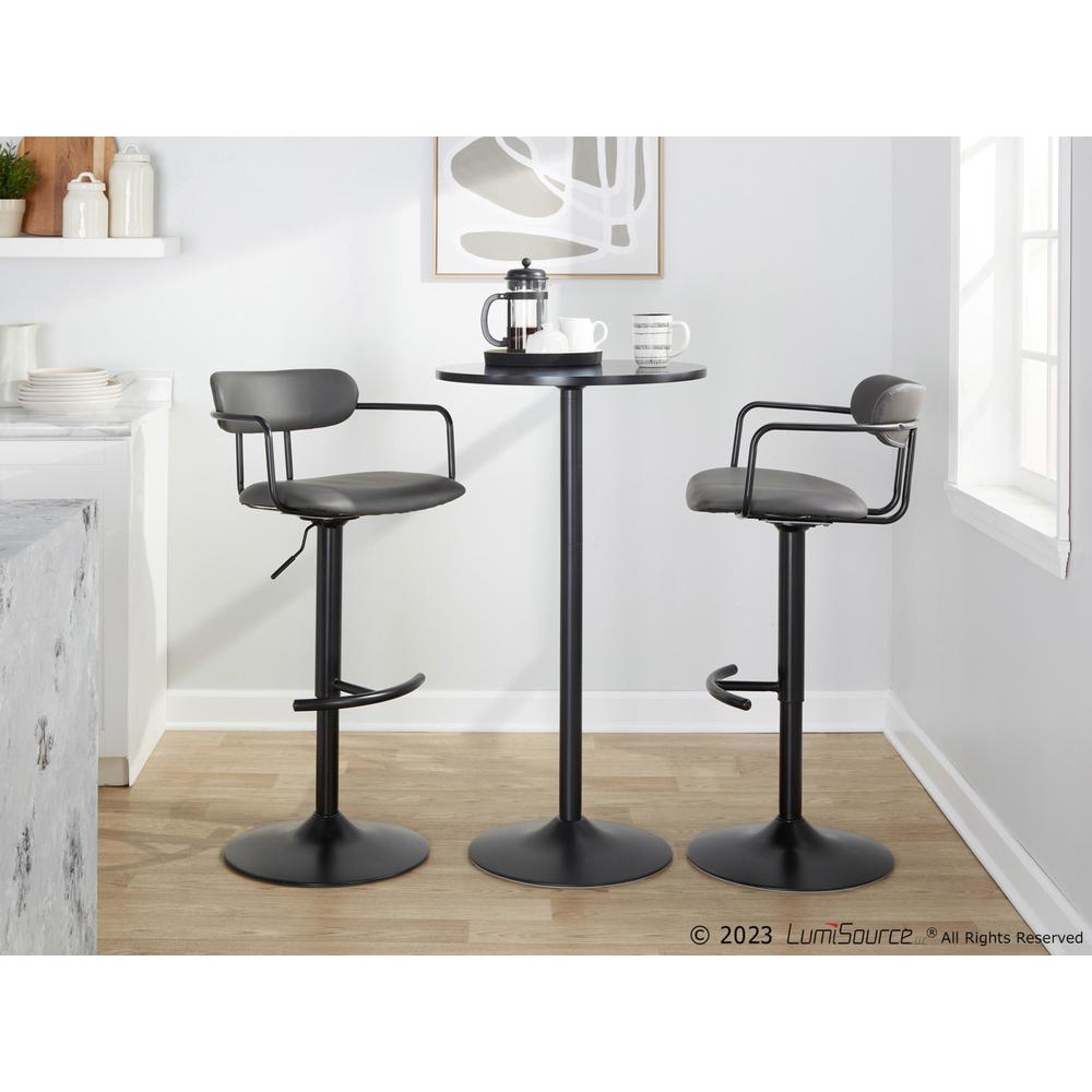 Black Metal, Grey PU Demi Adjustable Barstool - Set of 2. Picture 10