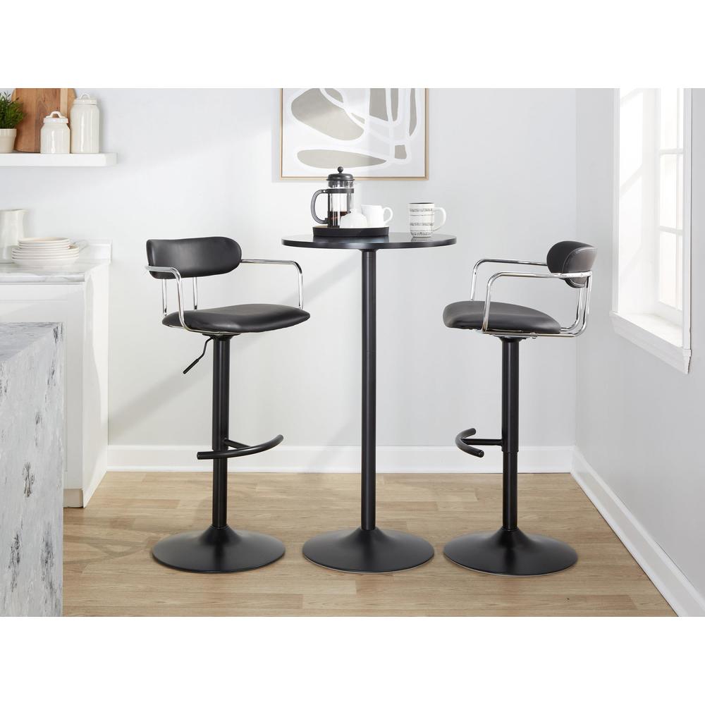 Black Metal, Chrome Metal, Black PU Demi Adjustable Barstool - Set of 2. Picture 7