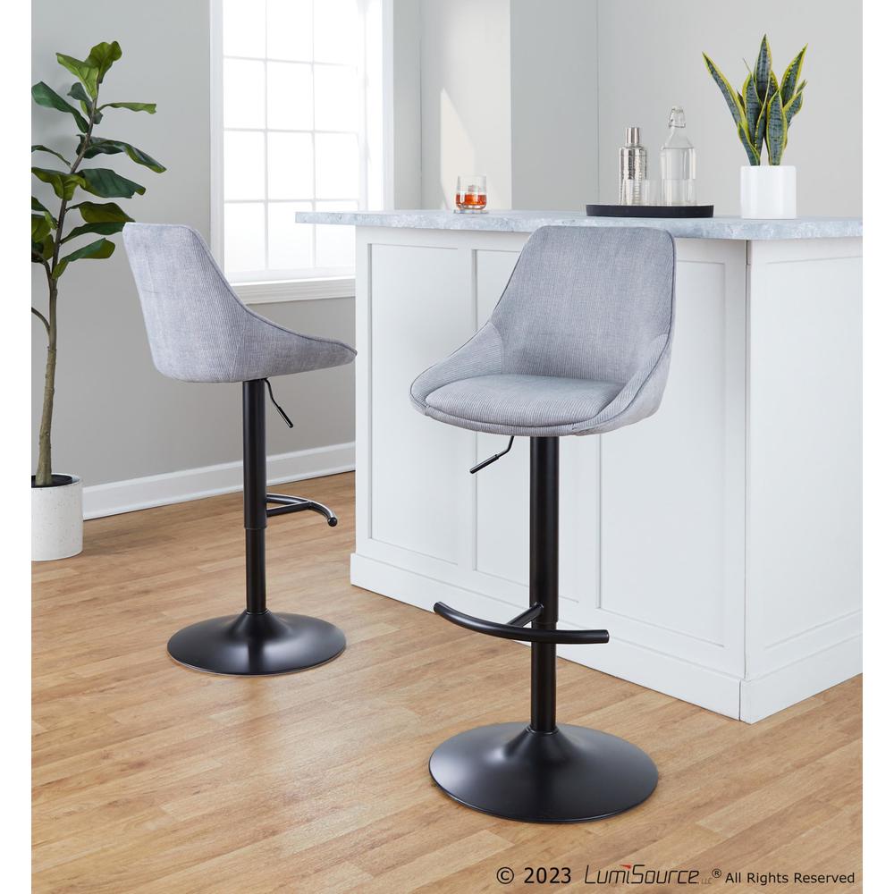 Grey Corduroy, Black Metal Diana Adjustable Barstool - Set of 2. Picture 7