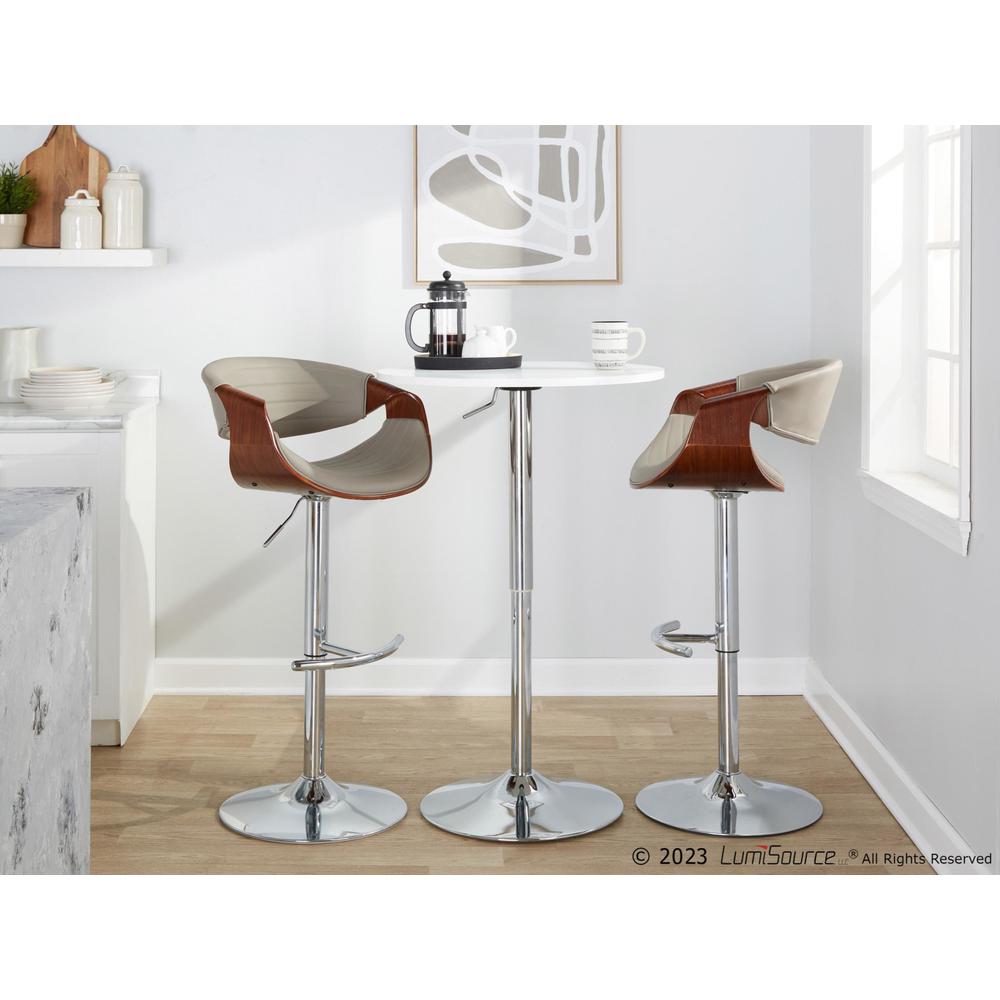 Chrome Metal, Walnut Wood, Grey PU Symphony Adjustable Barstool - Set of 2. Picture 9