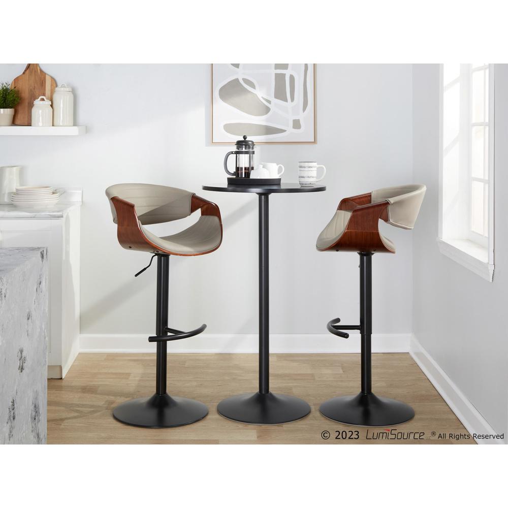 Black Metal, Walnut Wood, Grey PU Symphony Adjustable Barstool - Set of 2. Picture 7