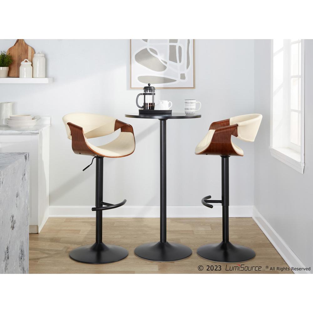 Black Metal, Walnut Wood, Cream PU Symphony Adjustable Barstool - Set of 2. Picture 7