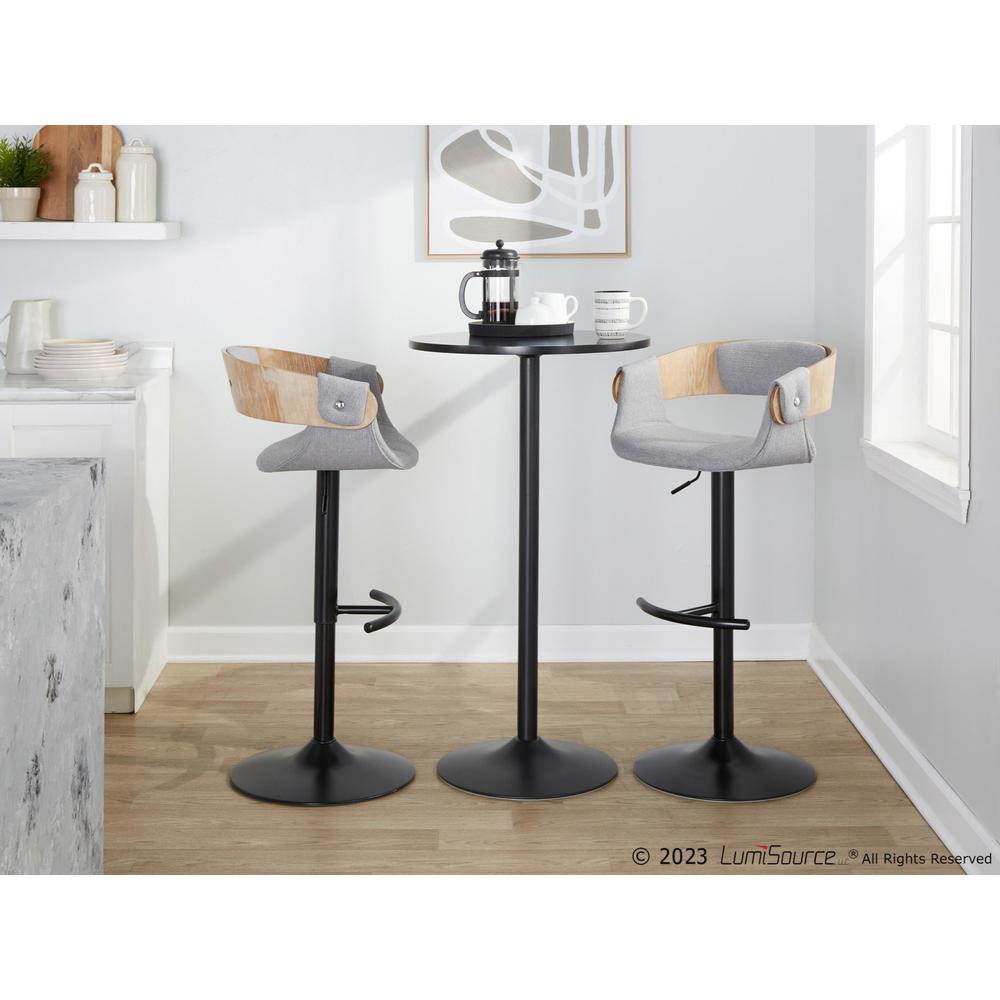 Black Metal, Whitewashed Wood, Grey Fabric Elisa Adjustable Barstool - Set of 2. Picture 9