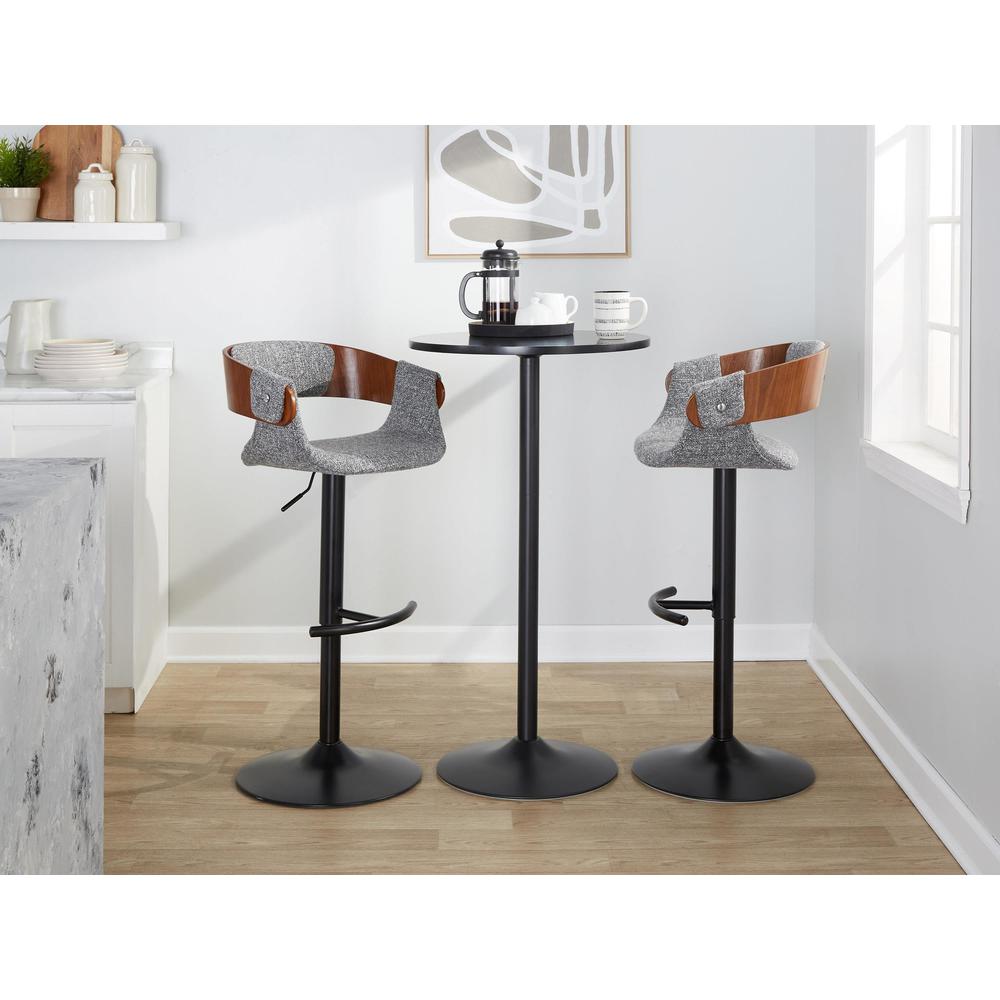 Black Metal, Walnut Wood, Grey Fabric Elisa Adjustable Barstool - Set of 2. Picture 10