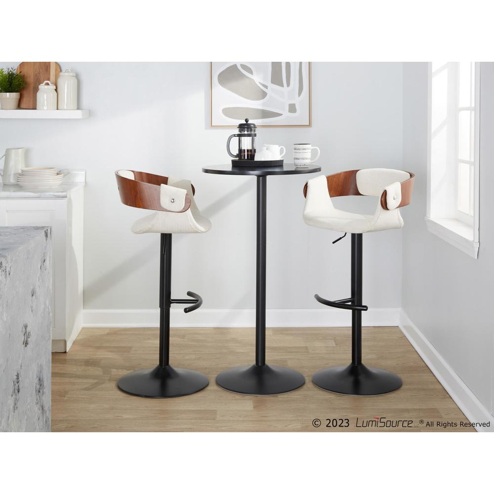 Black Metal, Walnut Wood, Cream Fabric Elisa Adjustable Barstool - Set of 2. Picture 9