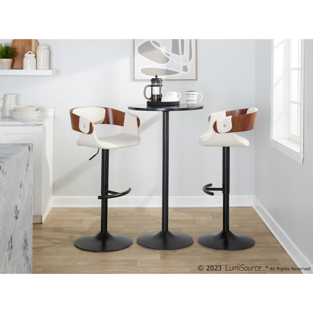 Black Metal, Walnut Wood, Cream Fabric Elisa Adjustable Barstool - Set of 2. Picture 10