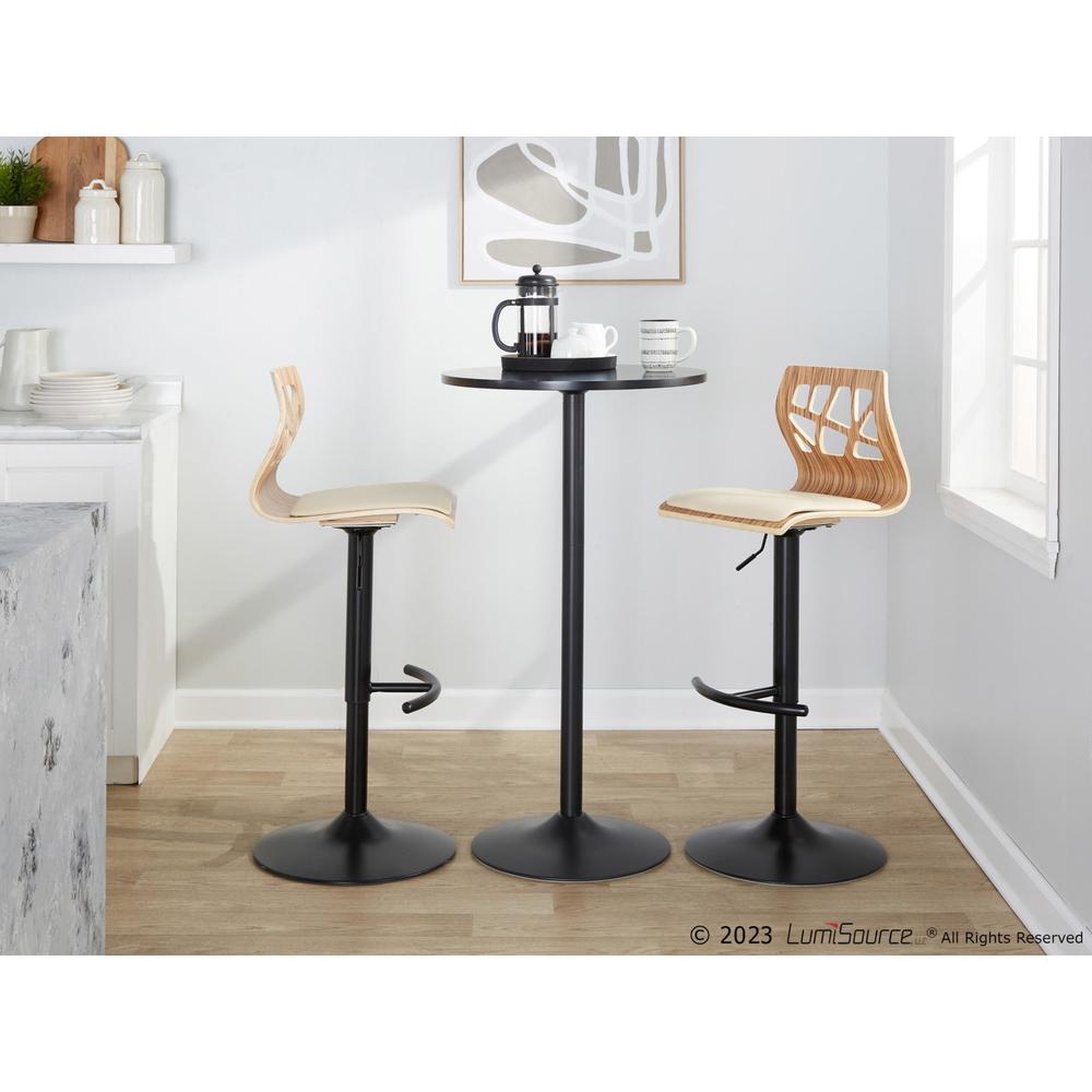 Black Metal, Zebra Wood, Cream PU Folia Adjustable Barstool - Set of 2. Picture 10