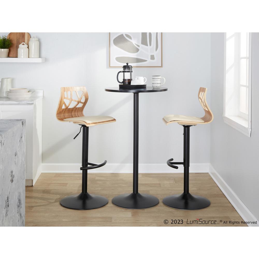 Black Metal, Zebra Wood, Cream PU Folia Adjustable Barstool - Set of 2. Picture 11