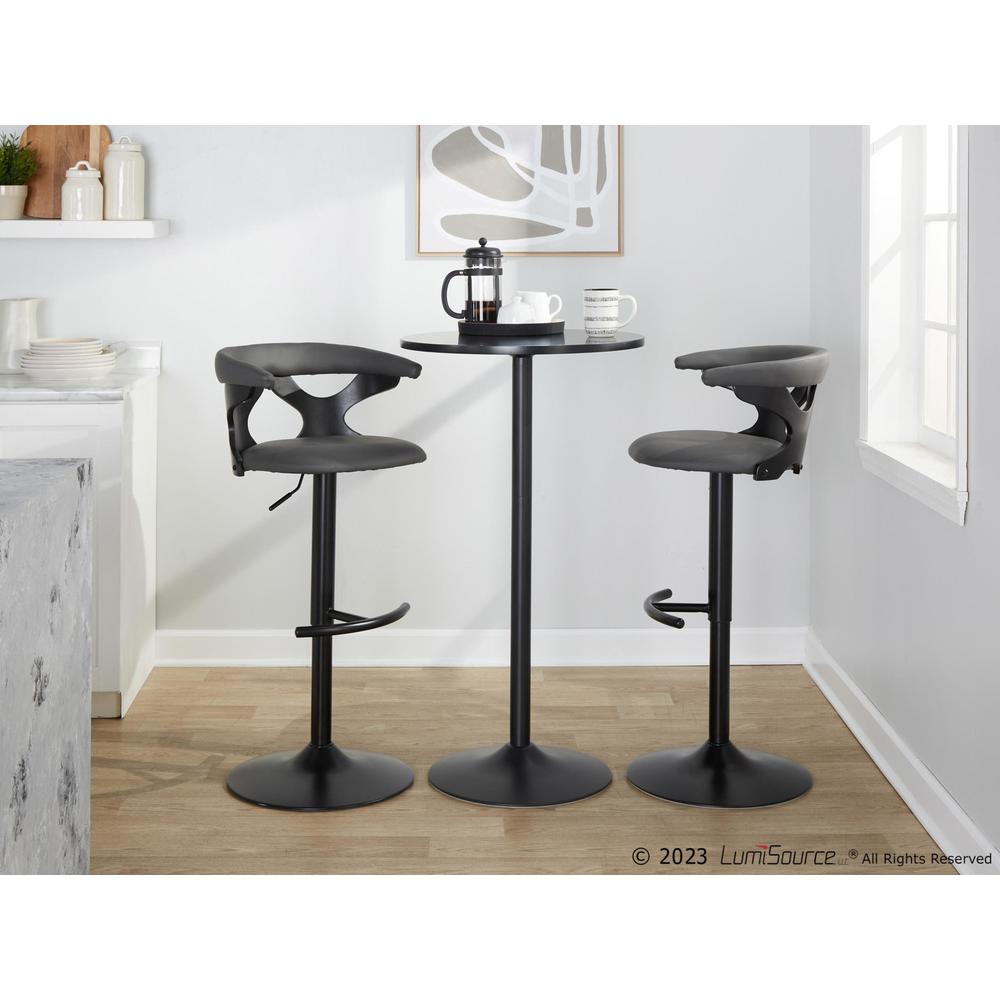 Black Wood, Black Metal, Grey PU Gardenia Adjustable Barstool - Set of 2. Picture 7