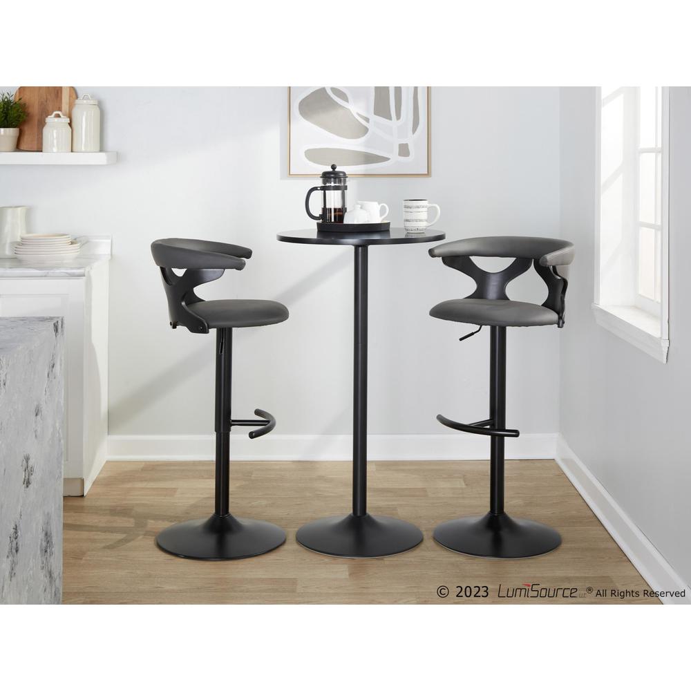Black Wood, Black Metal, Grey PU Gardenia Adjustable Barstool - Set of 2. Picture 8