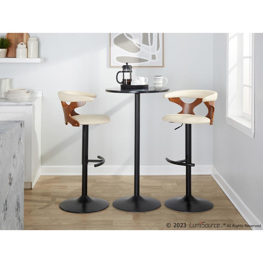 Black Metal, Walnut Wood, Cream PU Gardenia Adjustable Barstool - Set of 2. Picture 7