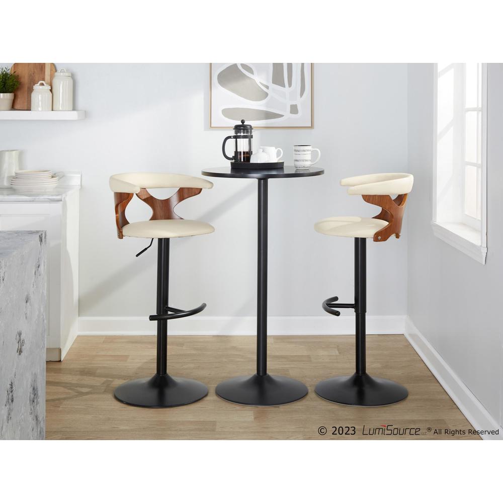 Black Metal, Walnut Wood, Cream PU Gardenia Adjustable Barstool - Set of 2. Picture 8
