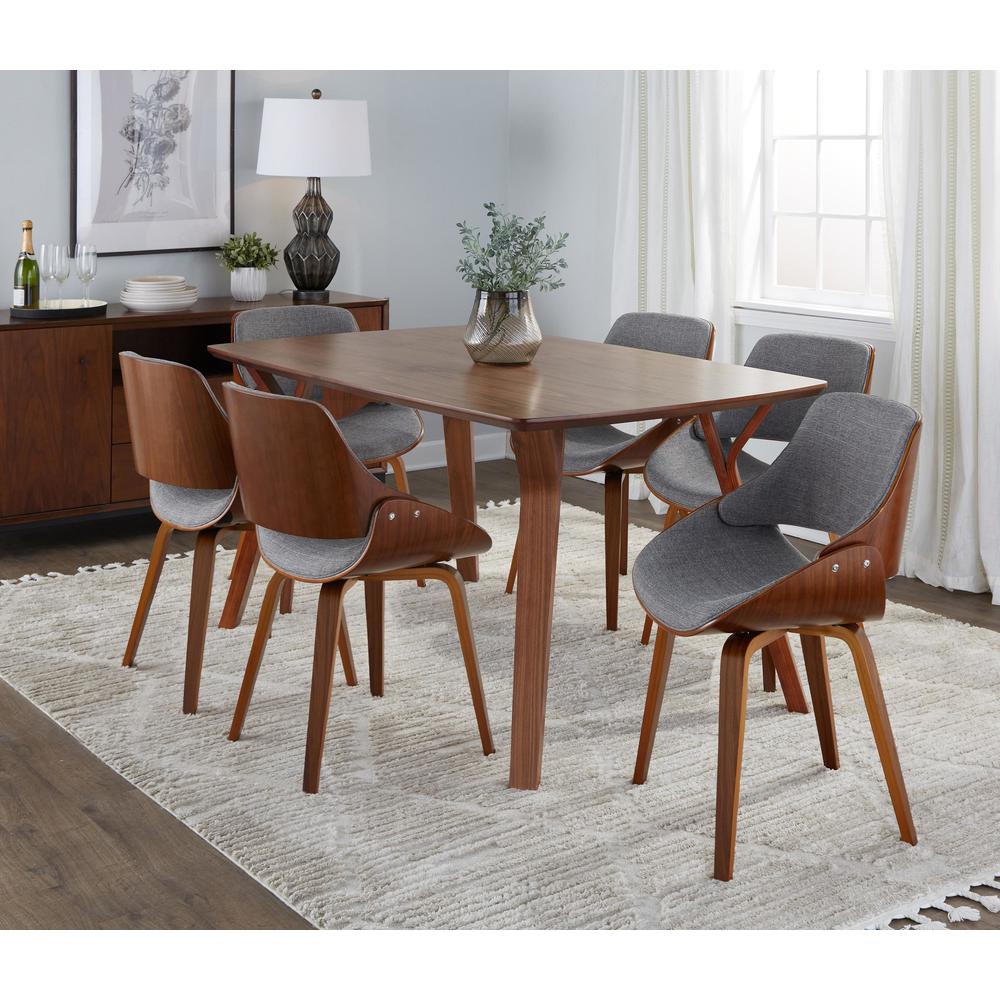 Walnut Wood, Grey Fabric Folia Fabrizzi Dining Set - 7 Piece. Picture 3