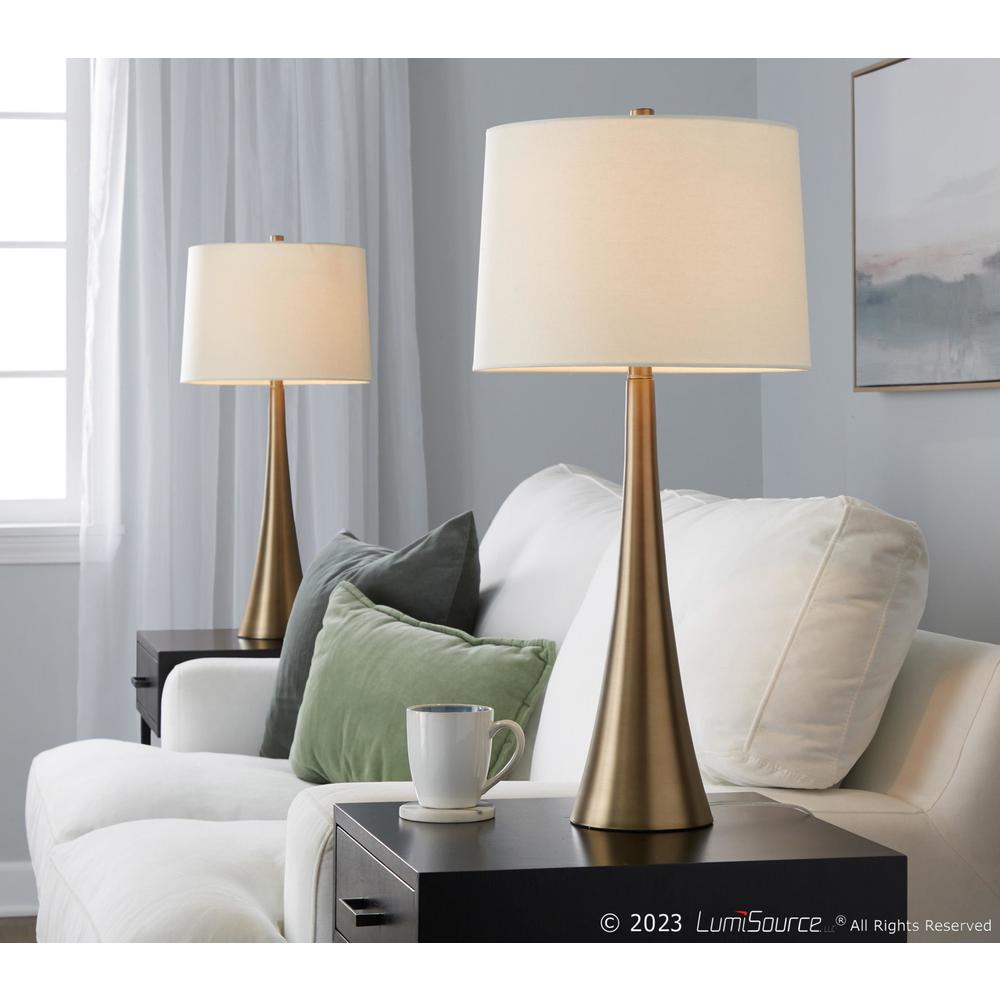 Matte Golden Bronze, White Linen Diana 29" Metal Table Lamp - Set of 2. Picture 7