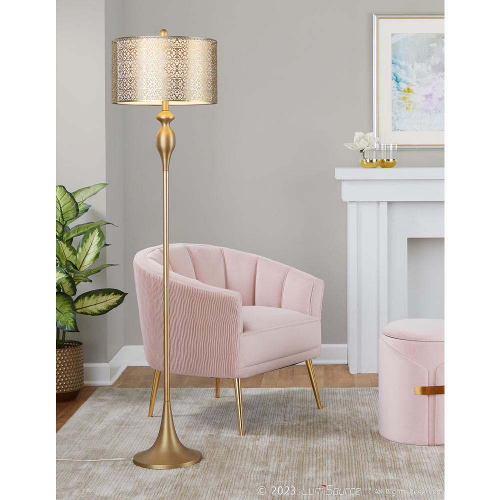 Gold Metal, Off-White Linen Ashland 63" Metal Floor Lamp. Picture 4