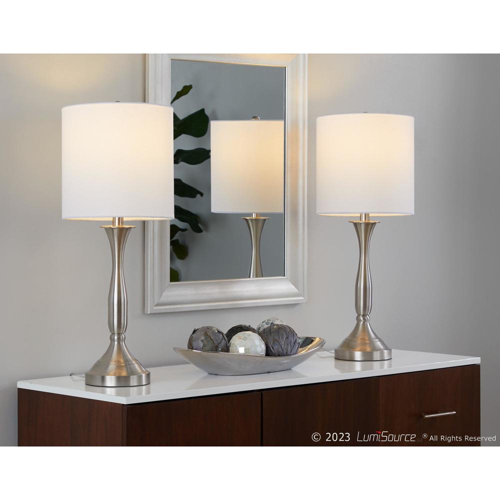 Brushed Nickel, White Linen Sawyer 25" Metal Table Lamp With USB - Set of 2. Picture 8