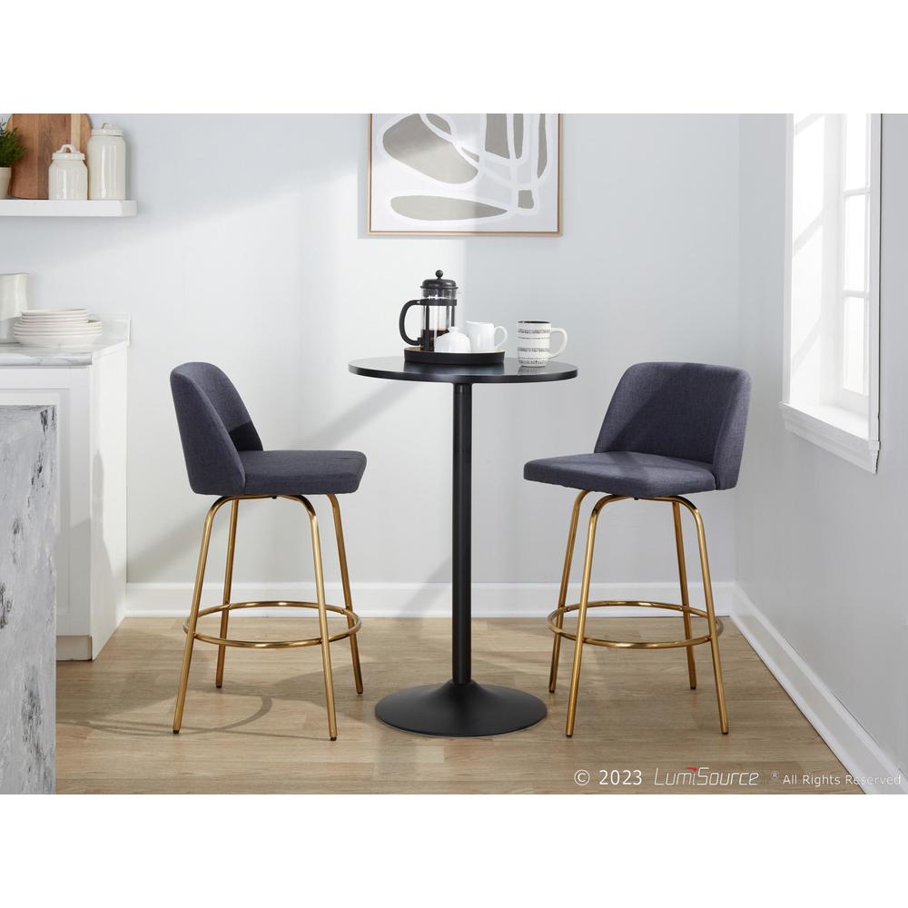 Blue Fabric, Gold Metal Toriano 26" Fixed-Height Counter Stool - Set of 2. Picture 9