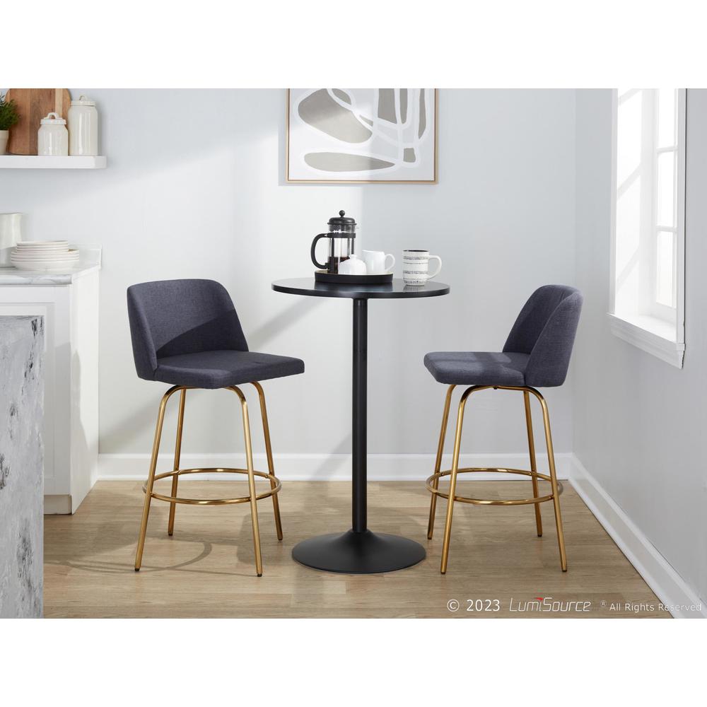 Blue Fabric, Gold Metal Toriano 26" Fixed-Height Counter Stool - Set of 2. Picture 10