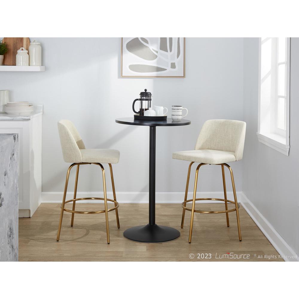Cream Fabric, Gold Metal Toriano 26" Fixed-Height Counter Stool - Set of 2. Picture 9