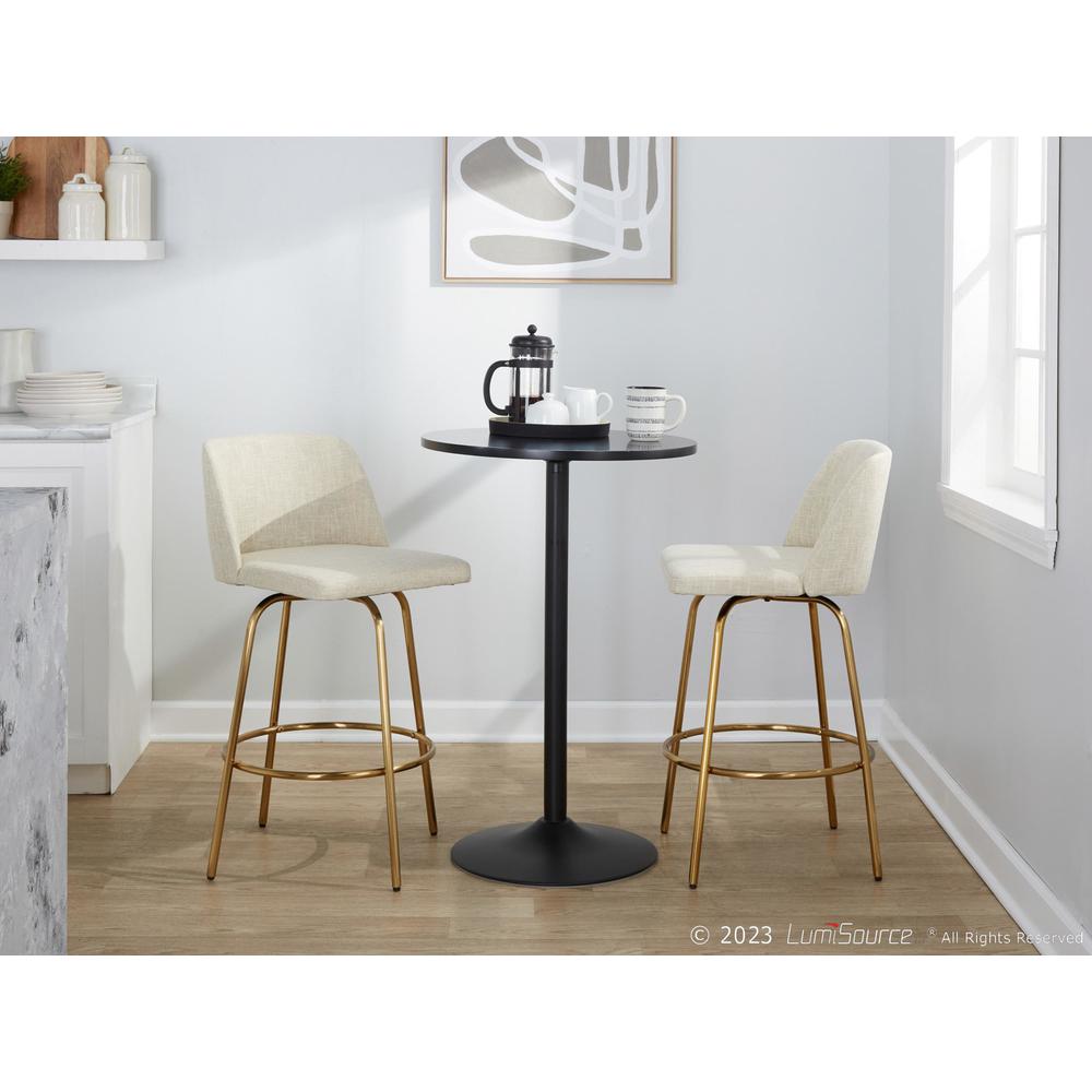 Cream Fabric, Gold Metal Toriano 26" Fixed-Height Counter Stool - Set of 2. Picture 10