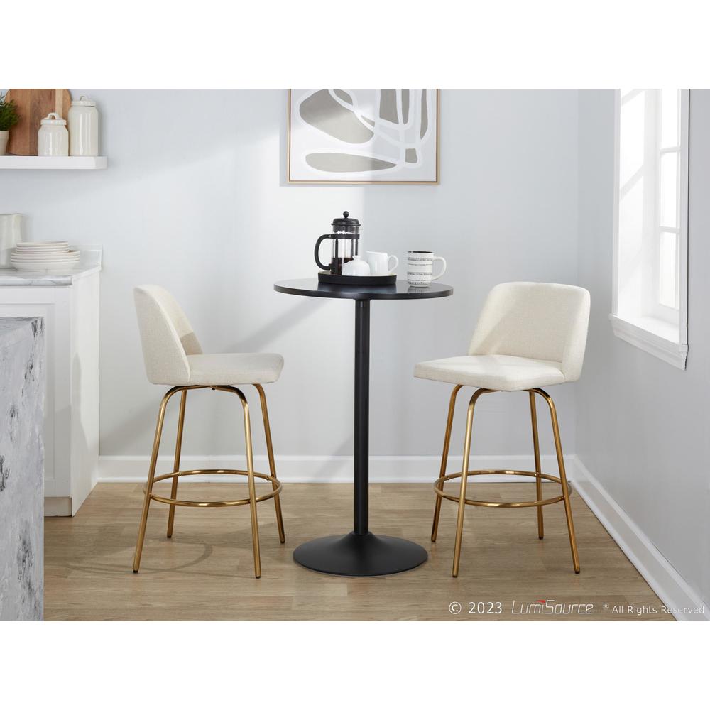 Cream Noise Fabric, Gold Metal Toriano 26" Fixed-Height Counter Stool - Set of 2. Picture 9