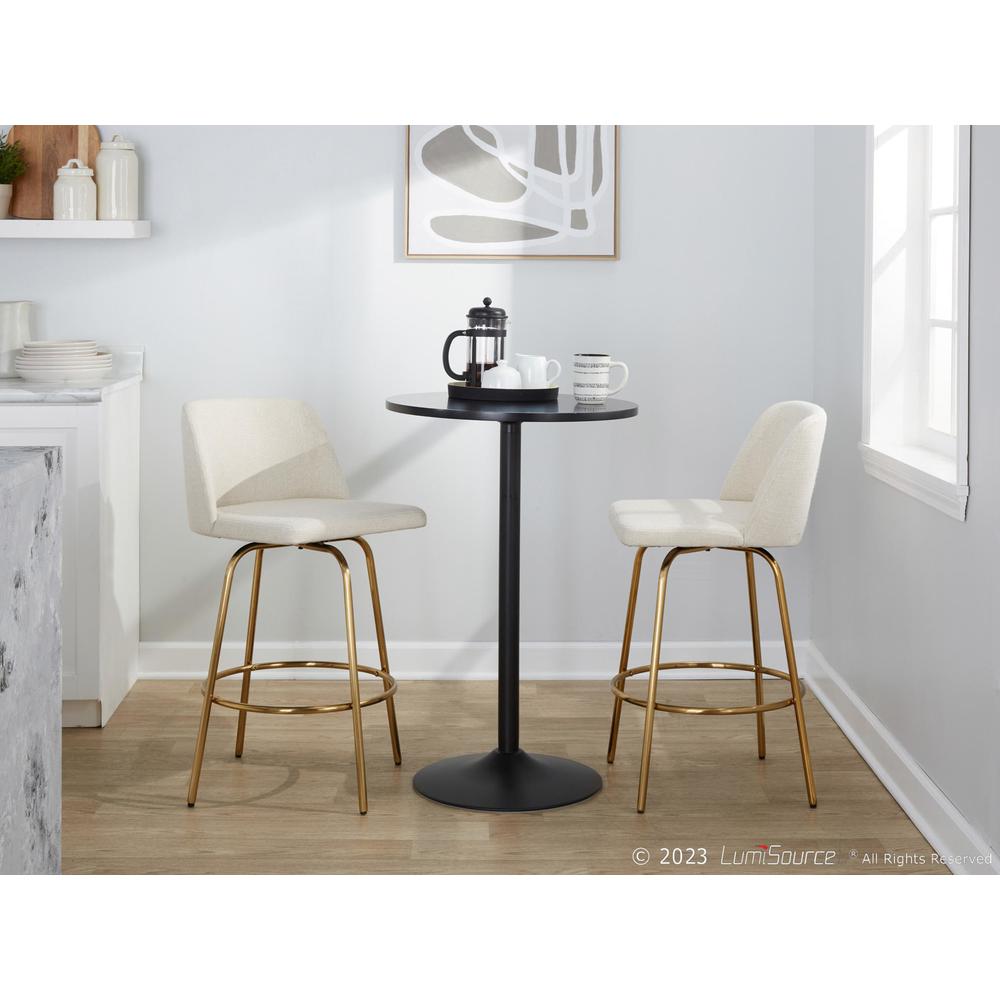 Cream Noise Fabric, Gold Metal Toriano 26" Fixed-Height Counter Stool - Set of 2. Picture 10