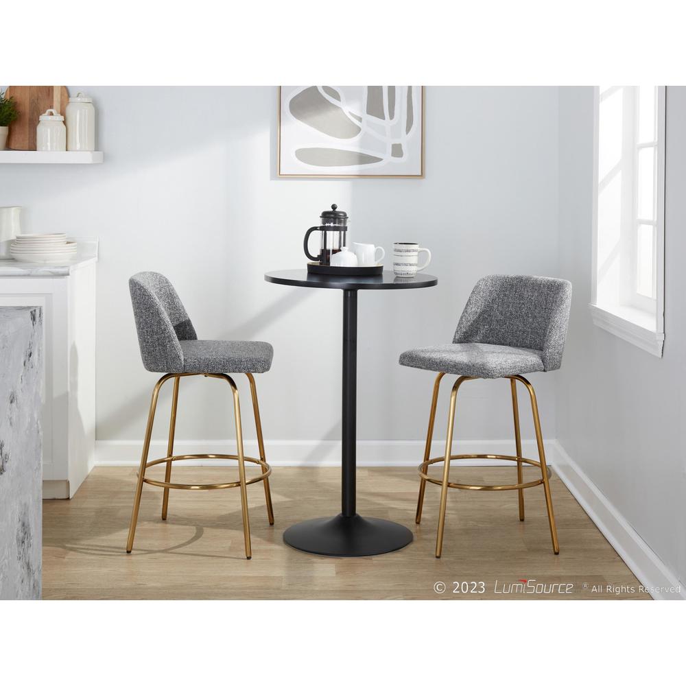 Grey Noise Fabric, Gold Metal Toriano 26" Fixed-Height Counter Stool - Set of 2. Picture 9