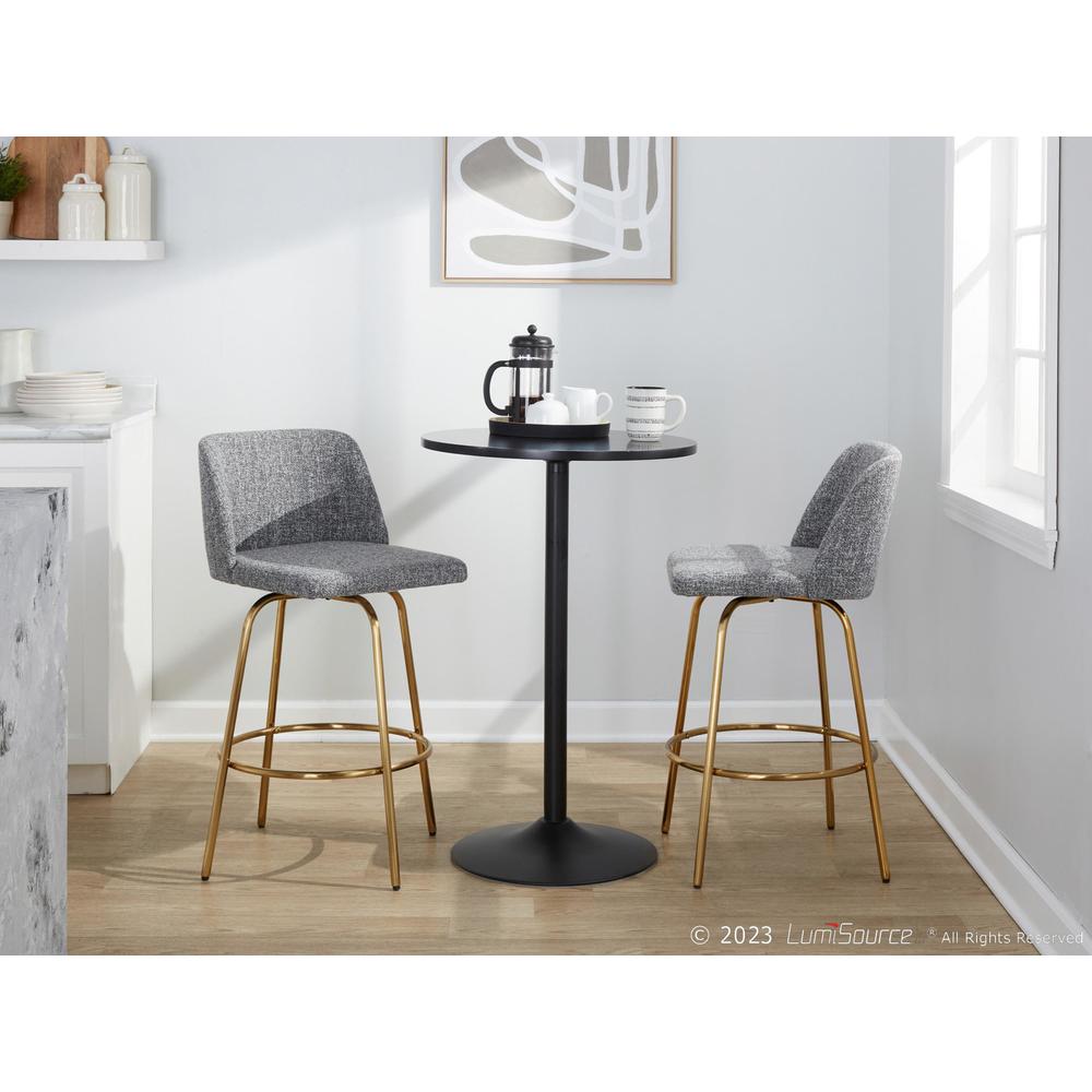 Grey Noise Fabric, Gold Metal Toriano 26" Fixed-Height Counter Stool - Set of 2. Picture 10
