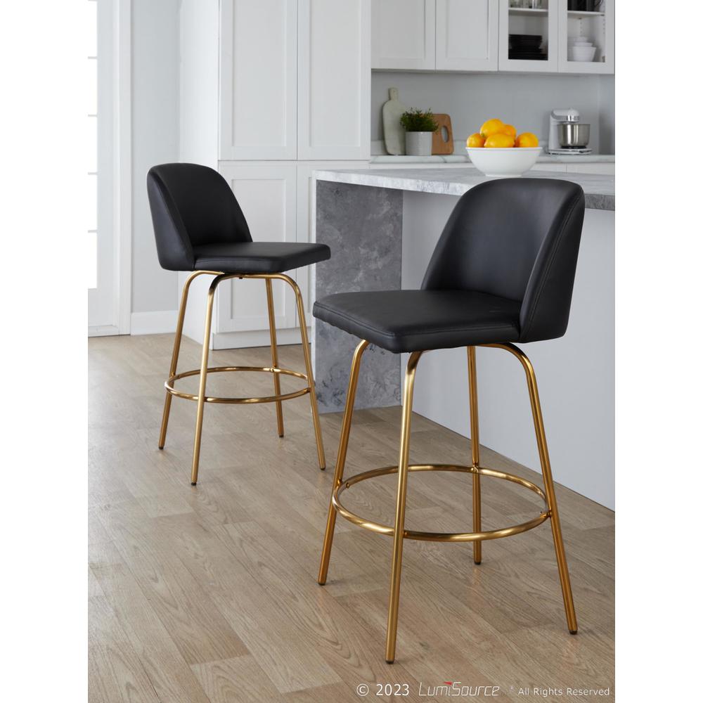 Black PU, Gold Metal Toriano 26" Fixed-Height Counter Stool - Set of 2. Picture 7