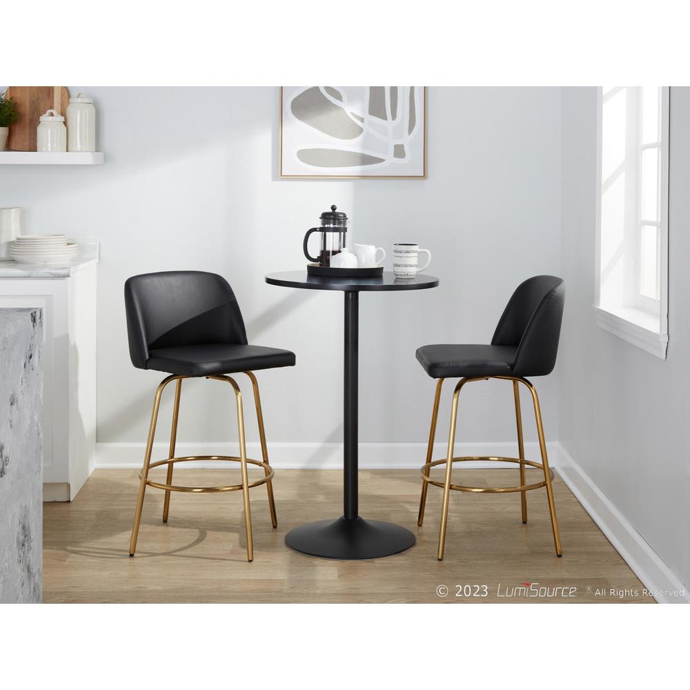 Black PU, Gold Metal Toriano 26" Fixed-Height Counter Stool - Set of 2. Picture 9